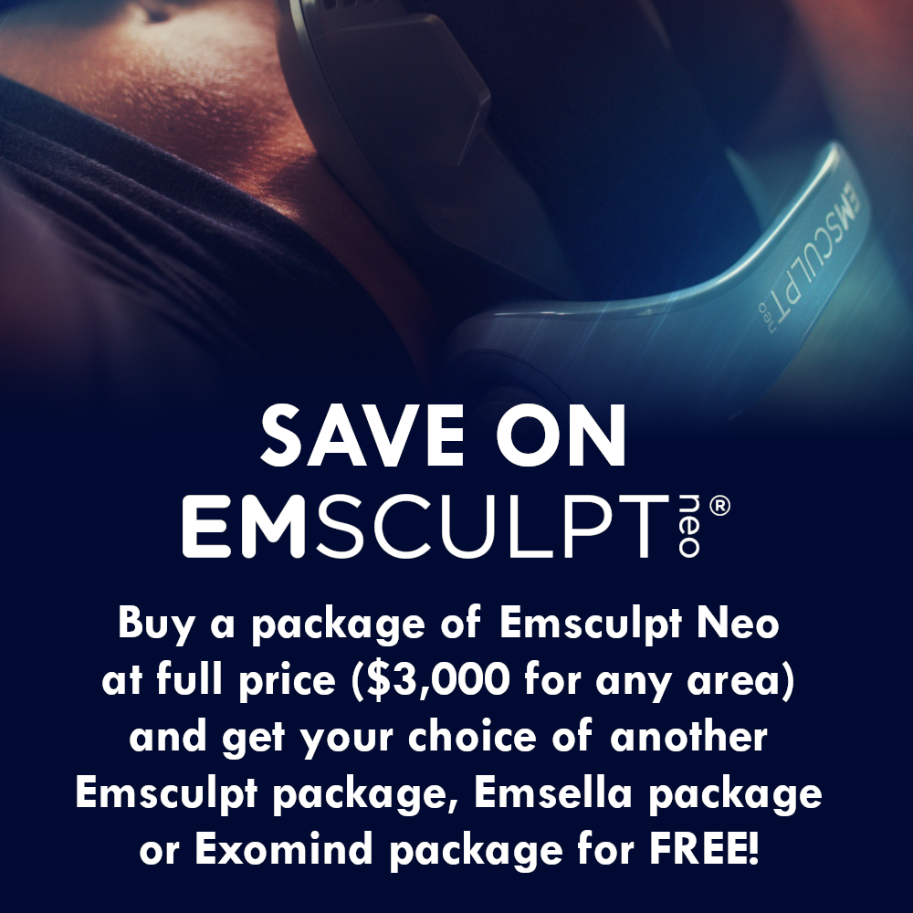 Promotional banner offering savings on EmSculpt Neo packages